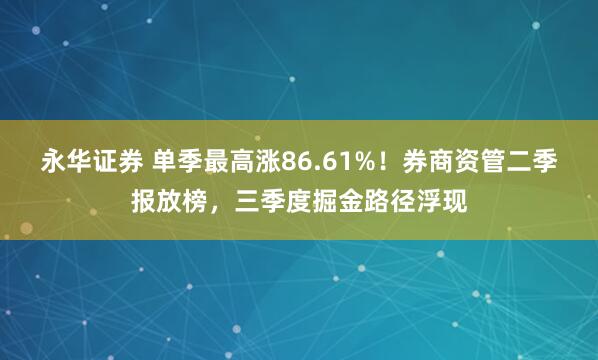 永华证券 单季最高涨86.61%!券商资管二季报放榜,三季度掘金路径浮现